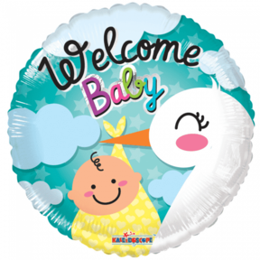 Folieballon Geboorte Welcome Baby Ooievaar 45cm