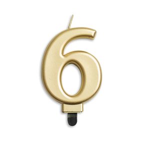 Cijfer kaars metallic Goud 6