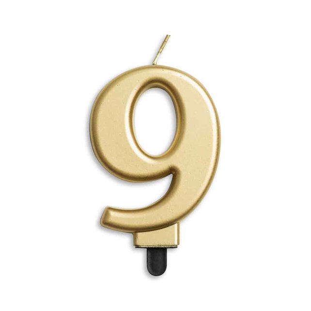 Cijfer kaars metallic Goud 9