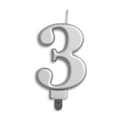 Cijfer kaars metallic Zilver 3
