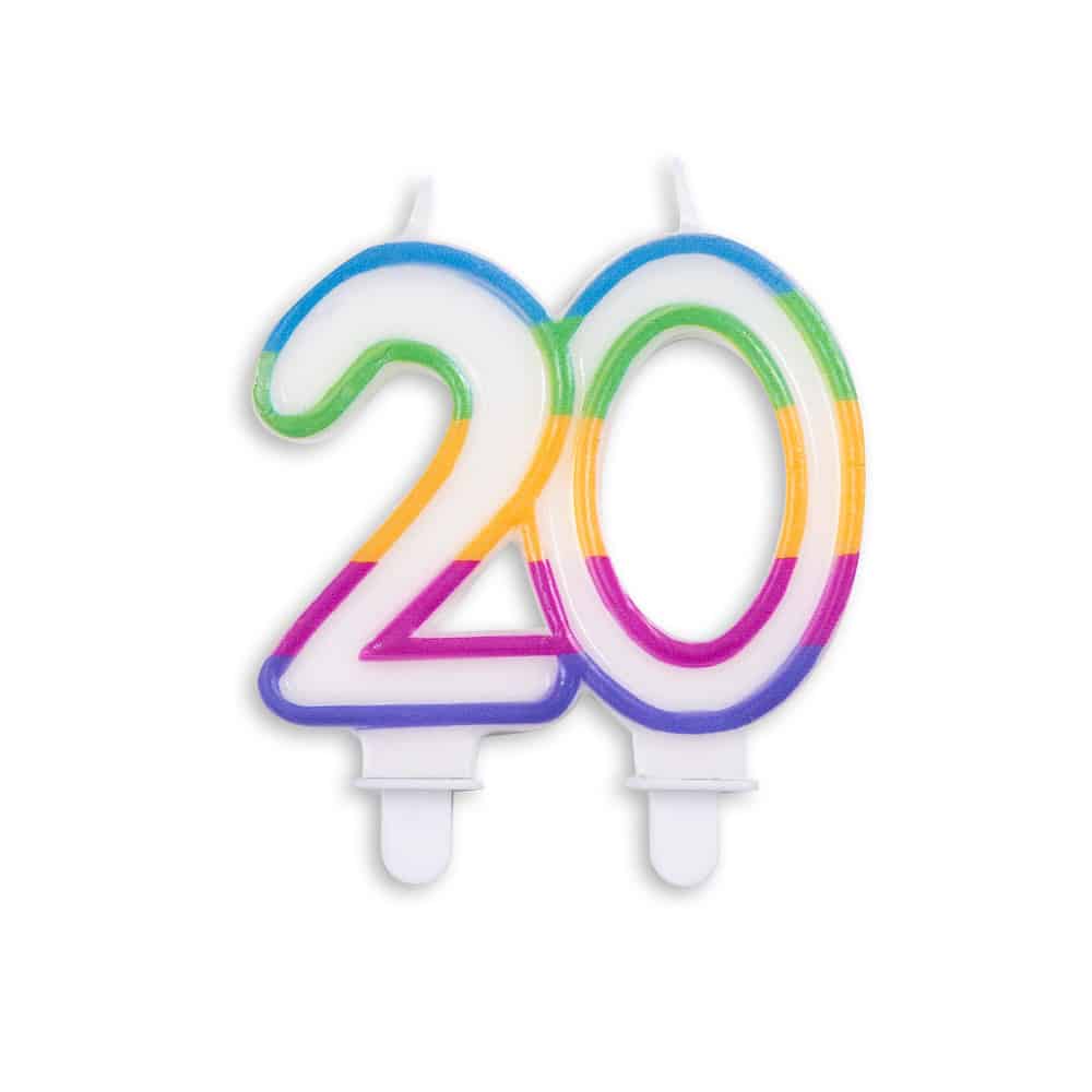 Cijfer kaars gekleurd 20 jaar