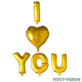 Folieballon Letters I "hartje" You goud 41cm