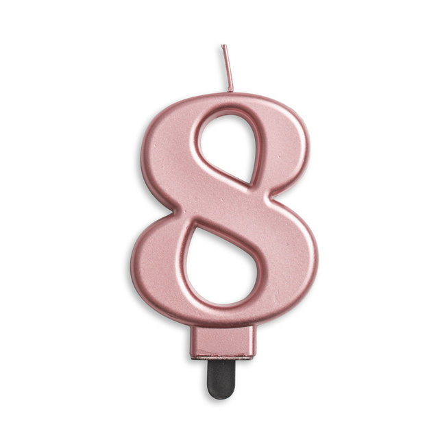 Cijfer kaars metallic Rosé Goud 8