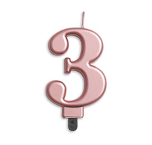 Cijfer kaars metallic Rosé Goud 3