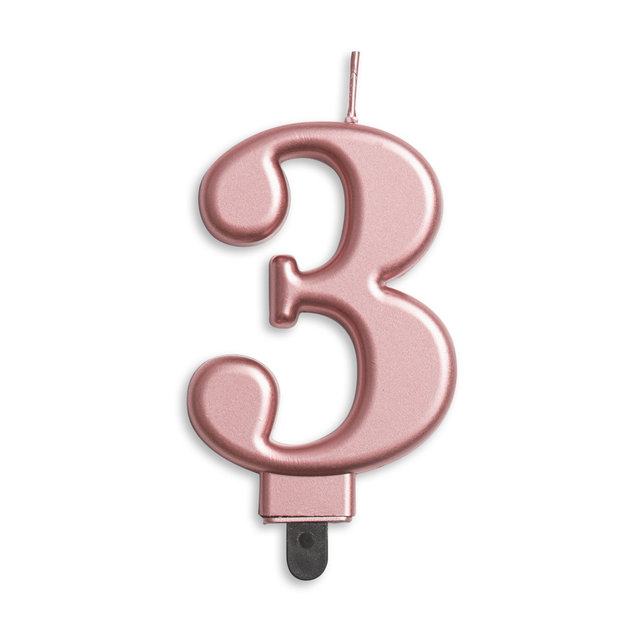 Cijfer kaars metallic Rosé Goud 3