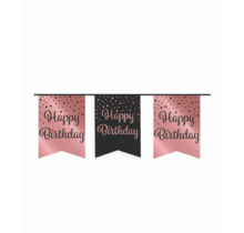 Vlaggetjesslinger - Happy Birthday - zwart en rosé goud