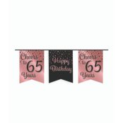 Vlaggetjesslinger - 65 jaar - zwart en rosé goud