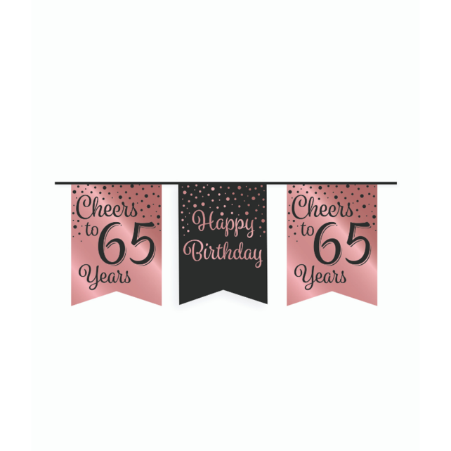 Vlaggetjesslinger - 65 jaar - zwart en rosé goud
