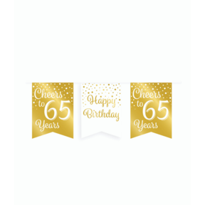 Vlaggetjesslinger - 65 jaar - wit en goud