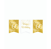Vlaggetjesslinger - 60 jaar - wit en goud
