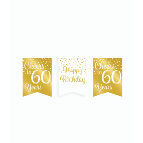 Vlaggetjesslinger - 60 jaar - wit en goud