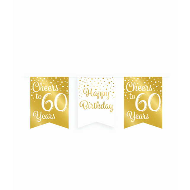 Vlaggetjesslinger - 60 jaar - wit en goud Vlaggetjesslinger - 60 jaar - wit en goud