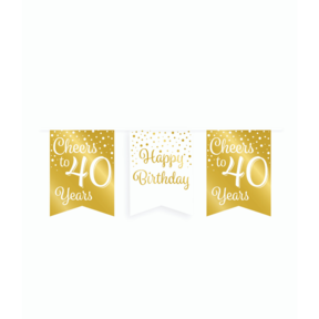Vlaggetjesslinger - 40 jaar - wit en goud