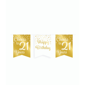 Vlaggetjesslinger - 21 jaar - wit en goud