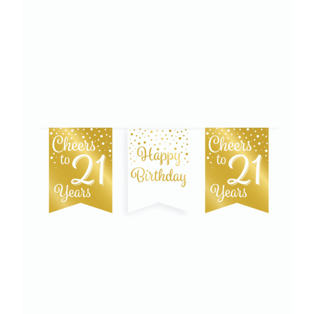 Vlaggetjesslinger - 21 jaar - wit en goud