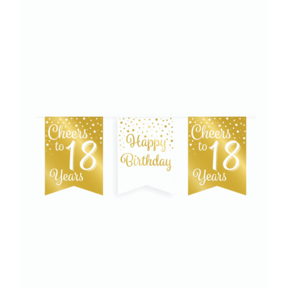 Vlaggetjesslinger - 18 jaar - wit en goud