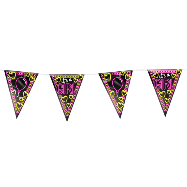 Neon party vlaggenlijn - It's a Girl - 10 meter