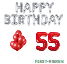 55 jaar Verjaardag Versiering Ballon Pakket rood & zilver