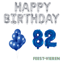 82 jaar Verjaardag Versiering Ballon Pakket Blauw & zilver