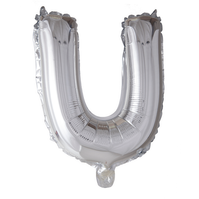 Letterballon U Zilver 41 cm
