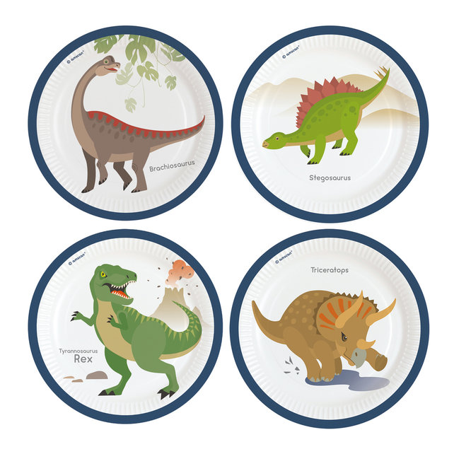 8 papieren borden Happy Dinosaur 23cm