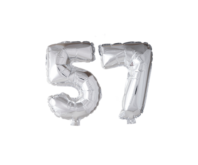 Folieballon 57 jaar blauw 41cm