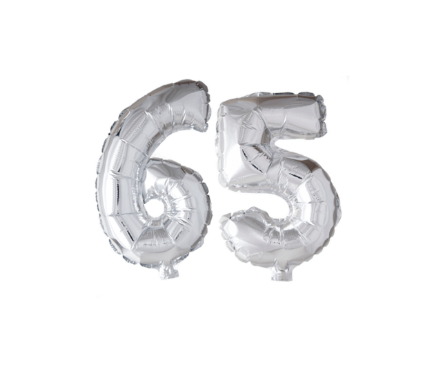 Folieballon 65 jaar blauw 41cm