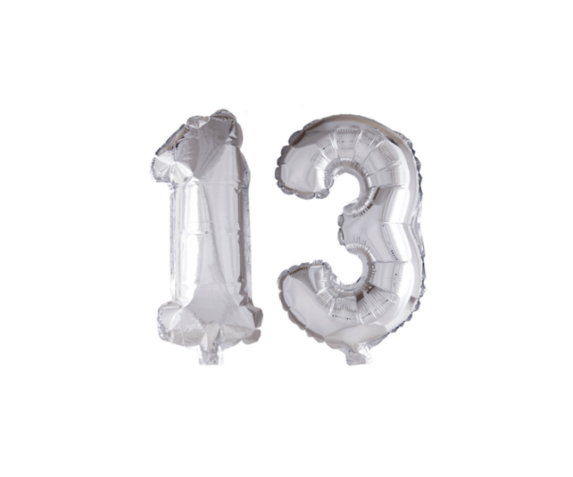 Folieballon 13 jaar Regenboog 41cm