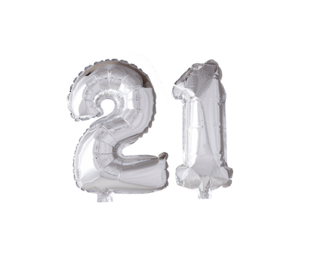 Folieballon 21 jaar Regenboog 41cm