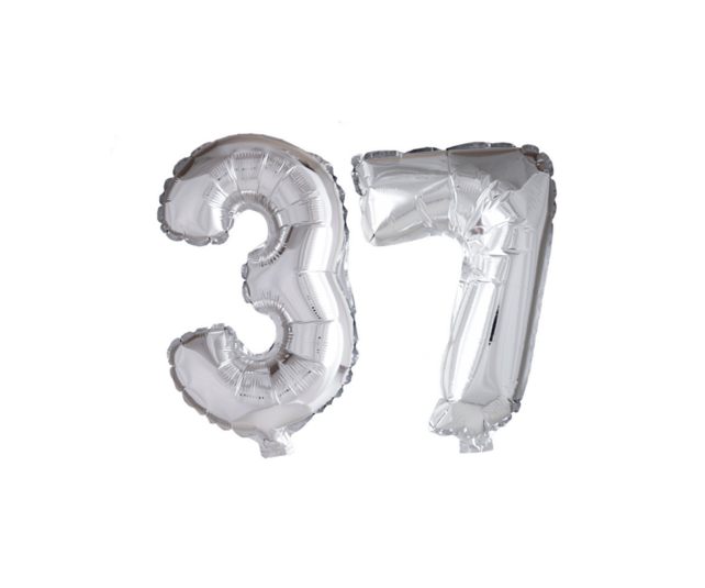 Folieballon 37 jaar Regenboog 41cm