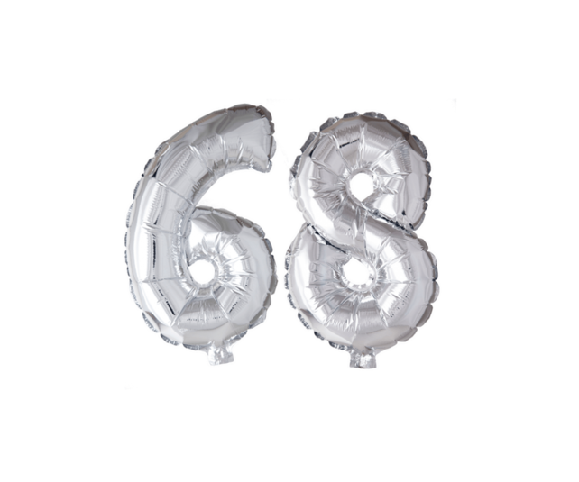 Folieballon 68 jaar Regenboog 41cm