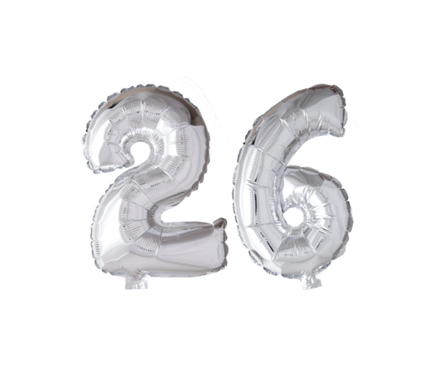 Folieballon 26 jaar roze 41cm