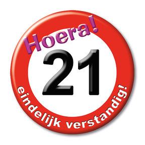 Button klein - 21 jaar verkeersbord