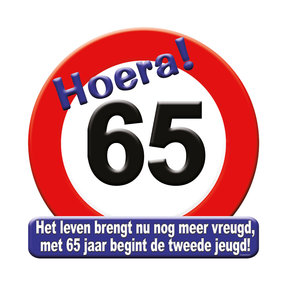 Deurbord - 65 jaar – verkeersbord