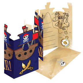 8 uitnodigingen en envelop Pirates Map piraten feestje