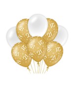 21 jaar versiering/ decoratie ballonnen goud en wit, 8 stuks 30cm