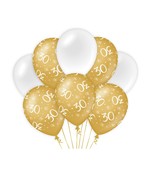30 jaar versiering/ decoratie ballonnen goud en wit, 8 stuks 30cm
