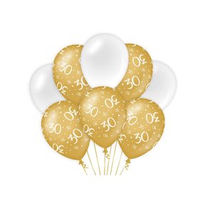 30 jaar versiering/ decoratie ballonnen goud en wit, 8 stuks 30cm