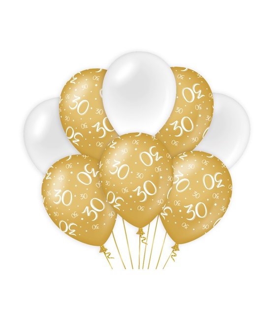 30 jaar versiering/ decoratie ballonnen goud en wit, 8 stuks 30cm