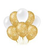 50 jaar versiering/ decoratie ballonnen goud en wit, 8 stuks 30cm