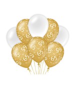 65 jaar versiering/ decoratie ballonnen goud en wit, 8 stuks 30cm