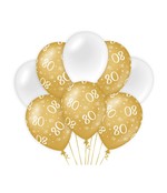 80 jaar versiering/ decoratie ballonnen goud en wit, 8 stuks 30cm