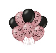 25 jaar versiering/ decoratie ballonnen rose goud en zwart, 8 stuks 30cm