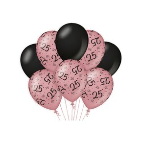 25 jaar versiering/ decoratie ballonnen rose goud en zwart, 8 stuks 30cm