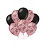 Paperdreams 25 jaar versiering/ decoratie ballonnen rose goud en zwart, 8 stuks 30cm