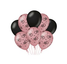 40 jaar versiering/ decoratie ballonnen rose goud en zwart, 8 stuks 30cm