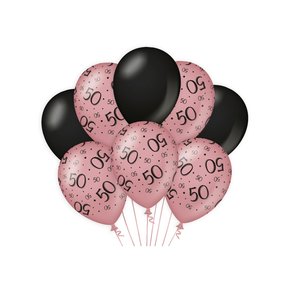 50 jaar versiering/ decoratie ballonnen rose goud en zwart, 8 stuks 30cm