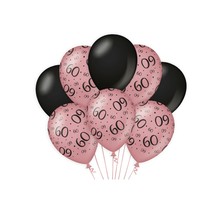 60 jaar versiering/ decoratie ballonnen rose goud en zwart, 8 stuks 30cm