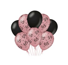 65 jaar versiering/ decoratie ballonnen rose goud en zwart, 8 stuks 30cm