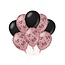 Paperdreams 65 jaar versiering/ decoratie ballonnen rose goud en zwart, 8 stuks 30cm